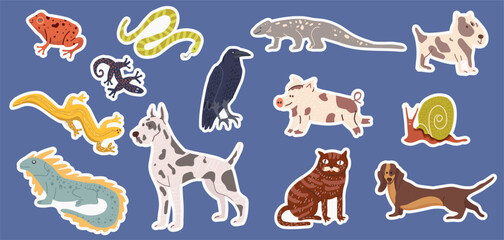  Stickers with pets, cute pets, hand drawn vector illustration.