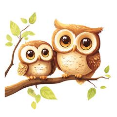 Obraz premium cute cartoon owls sitting on a branch.