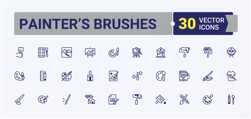 Painter’s Brushes related icon. Pack of pigment, artist, drawing, draw and more. Paint Brushes line icon. Thin line icons set. Editable vector outline and solid icons.