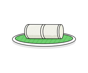 South Indian breakfast White Puttu or steamed rice cake in Banana leaf, outline drawing