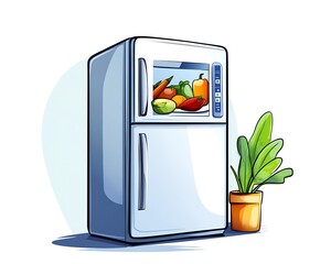 Obraz premium Kitchen refrigerator, fresh produce, plant, healthy food, home