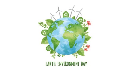 Celebrate Earth Environment Day Watercolor Illustration