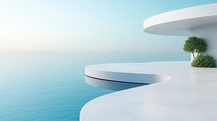 Coastal modern architectural terrace overlooking tranquil ocean