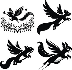 Flying Squirrel Silhouette Vector | Gliding Rodent Clipart | Black and White Squirrel Illustration | Wildlife Icon