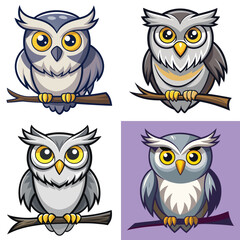 Obraz premium A stylized cartoon owl with white and gray feathers