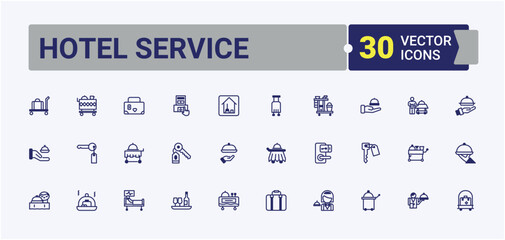 Hotel Service line icon. Includes thin line symbols hotel, apartment, holiday, clean, building, tourism and more. Room Service icon set. Minimal linear icons. Editable vector outline and solid icons.