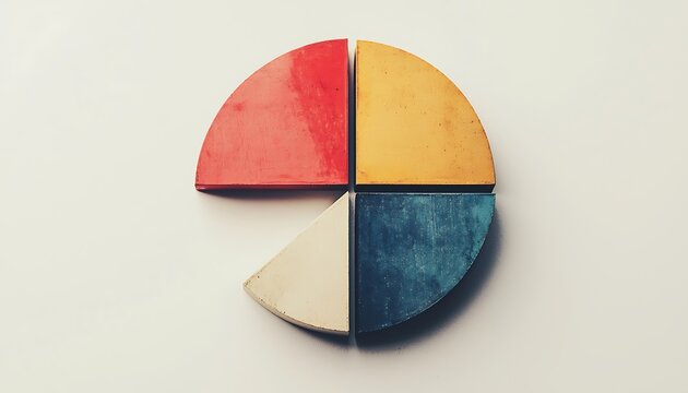 Minimalist pie charts in artistic color styles showing market segments
