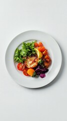 A healthy meal featuring grilled food and assorted vegetables on a plate