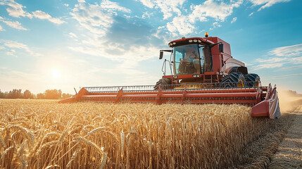 Obraz premium Efficient Crop Harvest: Tractor Combine Harvester in Cereal Agriculture Field