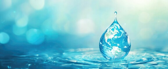 A water droplet shaped like Earth, symbolizing global water conservation and World Water Day. Ideal for sustainability, clean water initiatives, and environmental awareness