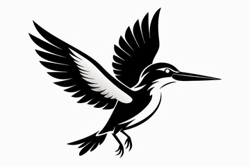 Fototapeta premium azure kingfisher is flying with two leg line art silhouette vector illustration
