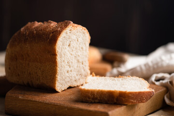 Buckwheat bread on wooden cutting board.