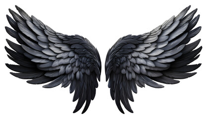 Obraz premium Fantasy dark black demon wings isolated on transparent background. Dark angel black wings mockup 