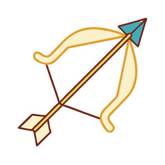 Yellow and blue bow and arrow icon for archery and hunting