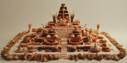 A stylized food pyramid featuring an Egyptian pharaoh depiction