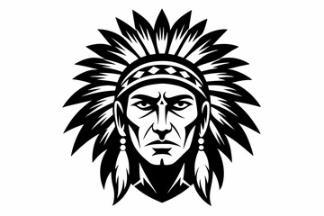 chief indian head line art silhouette vector illustration
