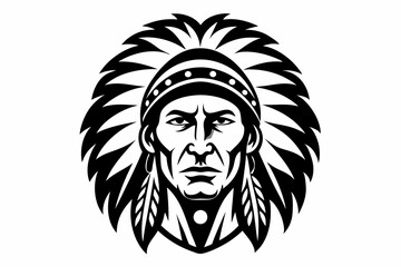 chief indian head line art silhouette vector illustration