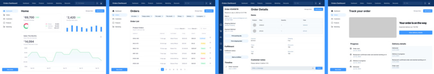 Orders Dashboard, Sales Tracking Panel, Purchase Management System, Order Monitoring Interface, Transaction Dashboard, E-commerce Control Panel, Inventory & Orders Tracker, Shipment Management Hub