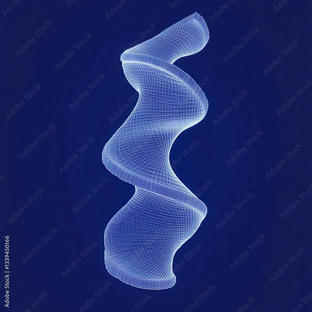 Poster abstract wireframe helix on deep blue backdrop a captivating display of modern design and geometric 