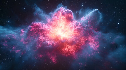 Cosmic Bloom: A breathtaking view of a colorful, bright nebula, like a celestial flower blooming in the vast expanse of the universe.