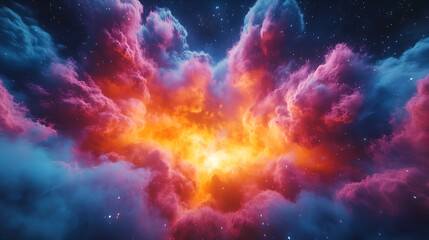 Cosmic Firestorm: a swirling vortex of vibrant colors exploding with energy in an ethereal cosmic firestorm, a breathtaking view of the unknown
