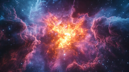 Celestial Inferno: A mesmerizing digital artwork showcasing a vibrant cosmic nebula, with fiery hues and swirling colors, against a backdrop of countless stars.