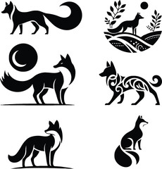 Fox Silhouette Vector | Wild Fox Illustration | Elegant Animal Clipart | Black and White Fox Logo