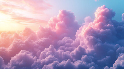 Sky of Dreams: Fluffy, cotton-candy clouds painted with pastel hues drift across the sky, creating a dreamy and ethereal atmosphere, evoking feelings of peace, serenity, and boundless imagination.