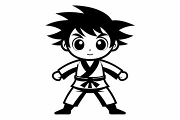 cute little karate boy line art silhouette vector illustration