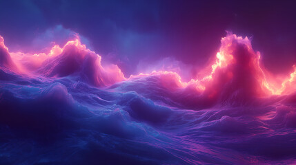 Celestial Clouds: An ethereal depiction of a celestial event, with layers of textured clouds illuminated by vibrant pink and purple hues. Capturing the beauty of nature's light.