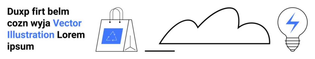 Tote bag with eco motif, cloud and lightning bulb for sustainability, technology, and innovation. Ideal for tech, cloud storage, e-commerce, eco solutions, creative thinking energy simple landing