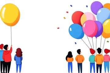 People holding balloons, celebration, white background, party