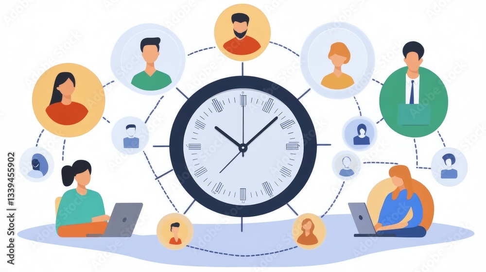 Poster a digital time management ecosystem showing remote work scheduling and efficient planning.