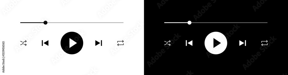 Poster icon media music player in vector. modern playback of music application. multimedia navigation on smartphone device. Vector 10 eps.