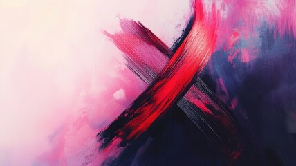 Abstract Painting Red Pink And Dark Blue Brushstrokes