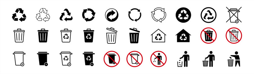 Recycle icon and trash symbol, Recycling sign, Recycle symbol Isolated on white background. Vector stock illustration.