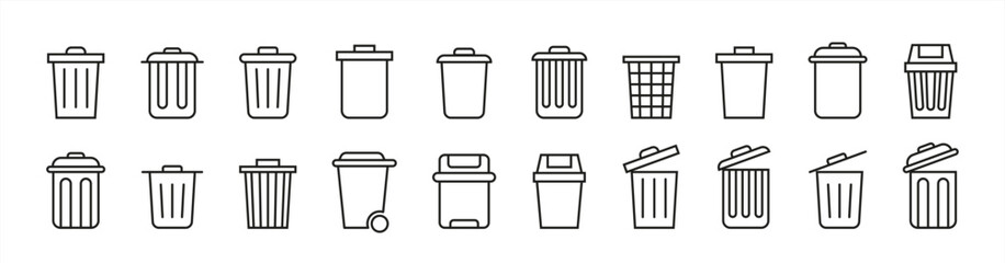 Simple line set of trash icons. Vector 10 eps.