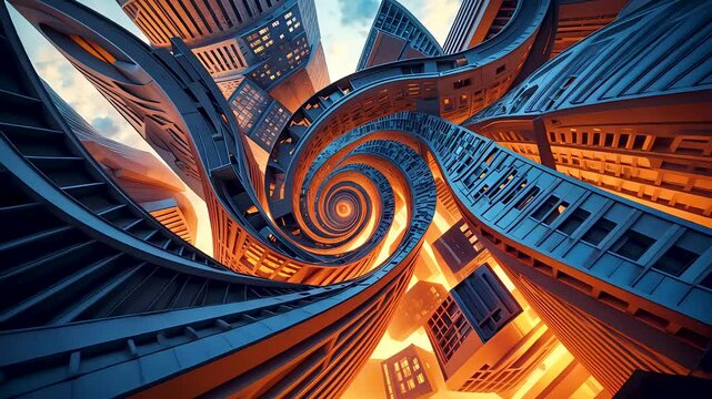 Abstract spiral staircase interior architecture design with unique perspective, creative art

