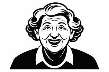 happy old woman line art silhouette vector illustration