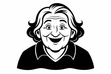 happy old woman line art silhouette vector illustration