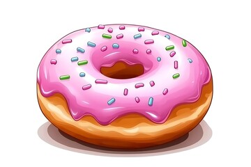 Pink glazed donut sprinkles dessert food illustration white background