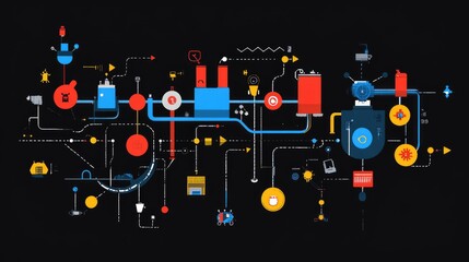 Obraz premium A dynamic workflow chart with arrows symbolizing business growth and innovation.