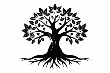 Obraz premium mangrove tree and roots vector elegant logo line art silhouette vector illustration