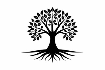 mangrove tree and roots vector elegant logo line art silhouette vector illustration