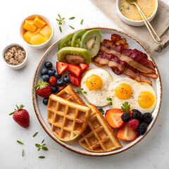 breakfast with fried eggs and sausages