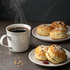 cup of coffee and croissants