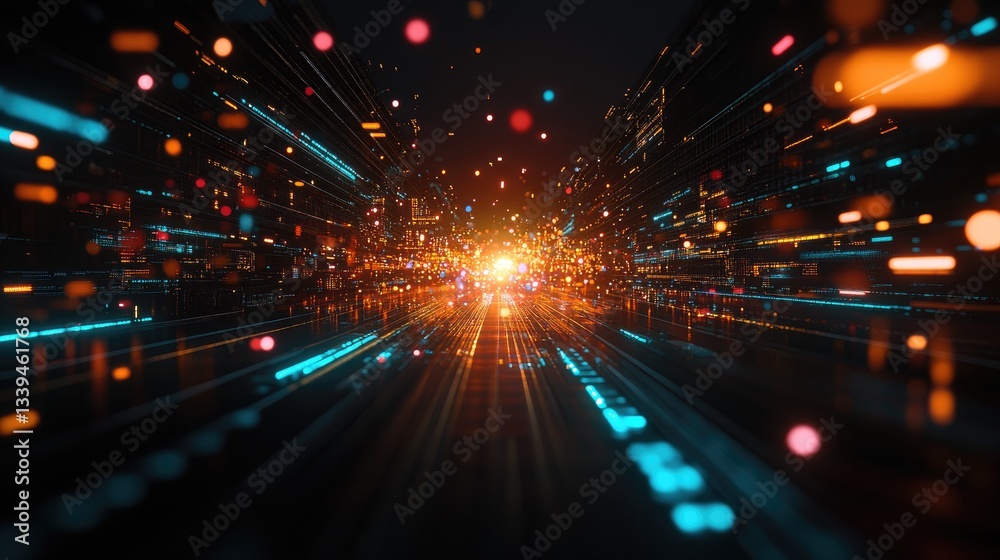 Poster a futuristic ai-powered networking system analyzing real-time data packets.
