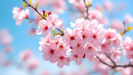 Blooming Cherry Blossoms Against a Clear Blue Spring Sky