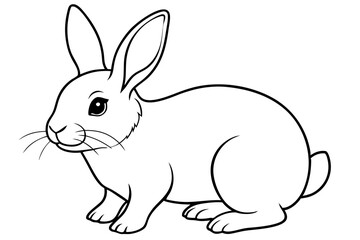 single baby rabbit line art silhouette vector illustration