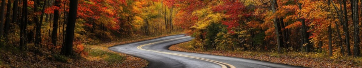 Fototapeta premium Winding road through colorful autumn trees